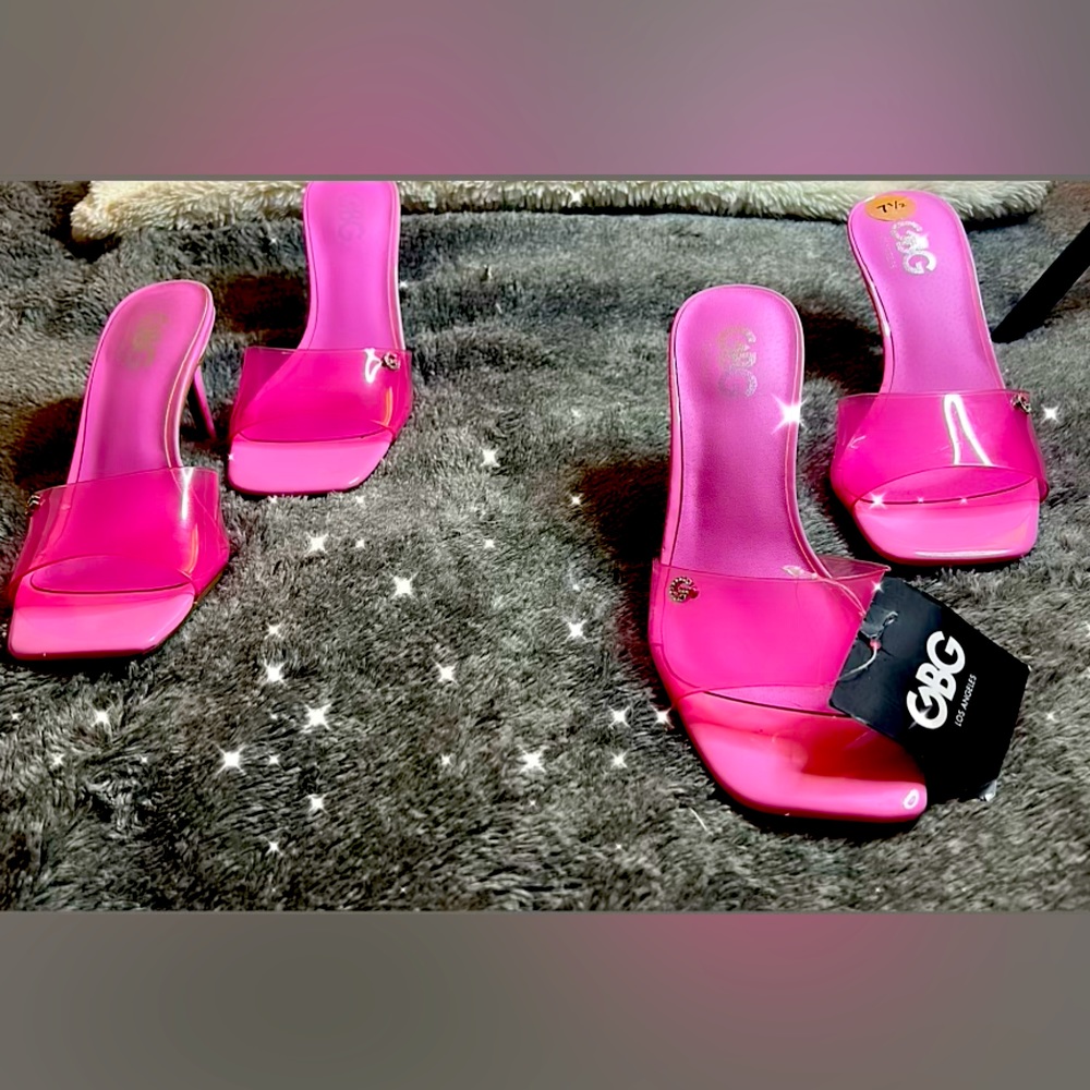 GBG/new woman open toe sandal heels/pink/clear strap size6/7